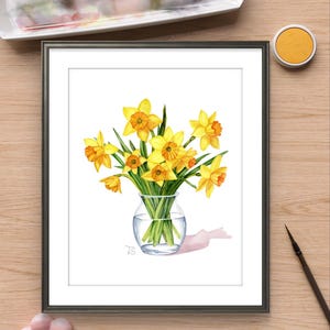 Daffodil Watercolor Print: March Birth Flower, Aries Zodiac Art