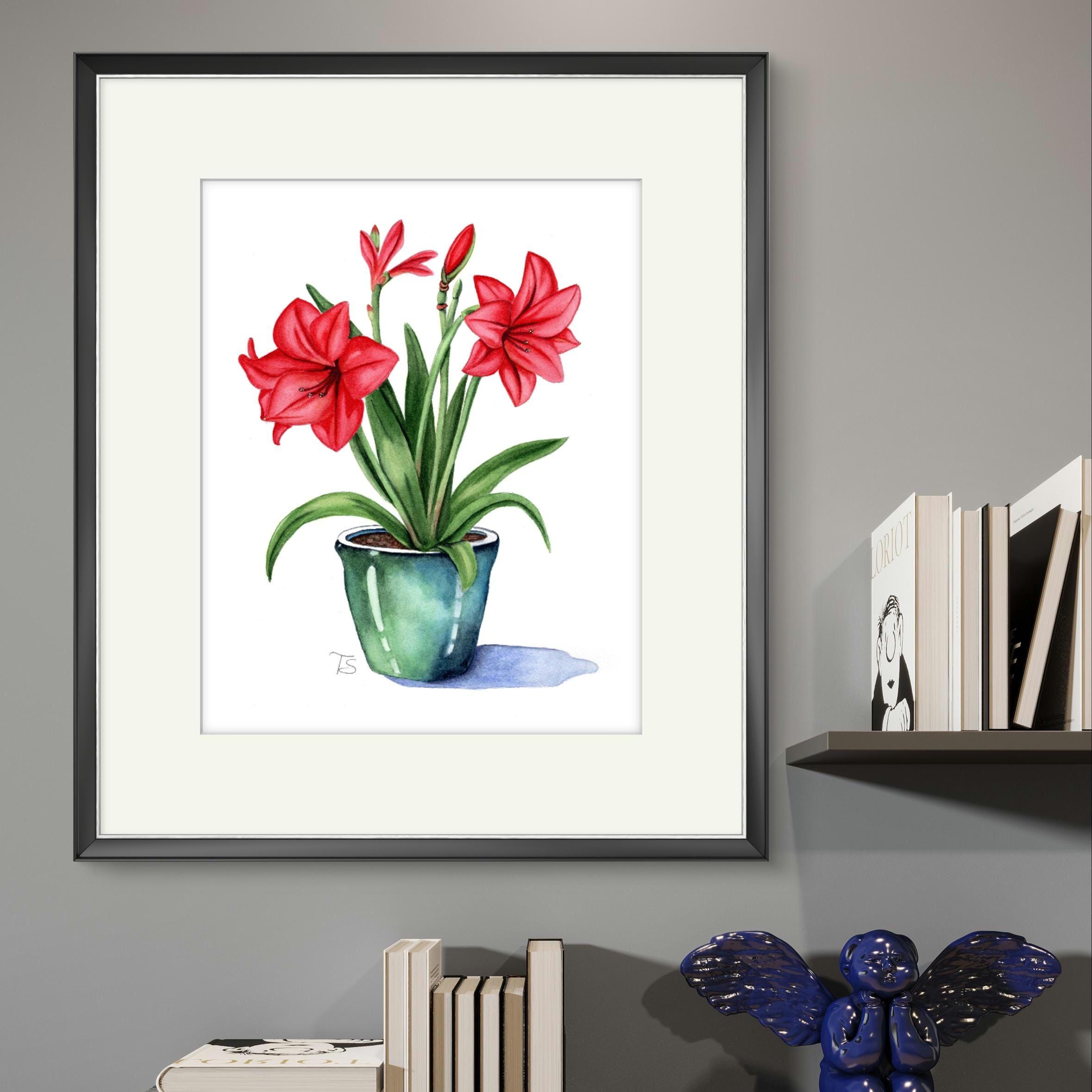 手描きのアマリリス水彩画：ファインアートの壁装飾 - Etsy 日本