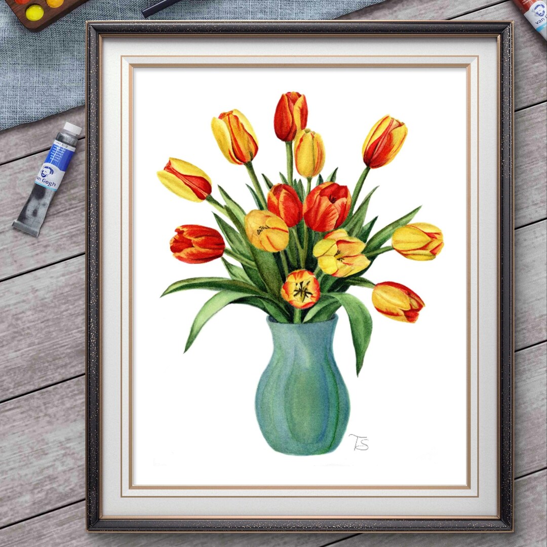 Watercolor Tulip Flower Art Print: Botanical Wall Decor, April Birth ...