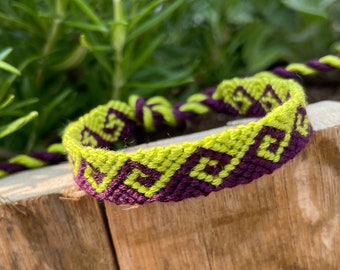 Greek Wave Friendship Bracelet - purple and green - handmade macrame jewelry