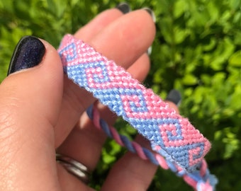 Greek Wave Friendship Bracelet - pink and blue - handmade macrame jewelry