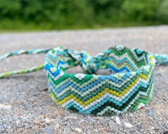 Friendship Bracelet - zigzag in shades of greens and blues - handmade macrame jewelry