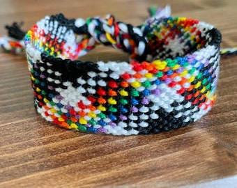 Rainbow Friendship Bracelet in plaid - soft cotton - handmade macrame jewelry - made in USA