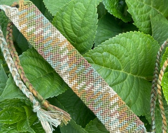 Friendship Bracelet - camo plaid pattern in shades of green & brown - handmade macrame jewelry