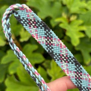 Plaid Friendship Bracelet - blue with pink sparkle thread