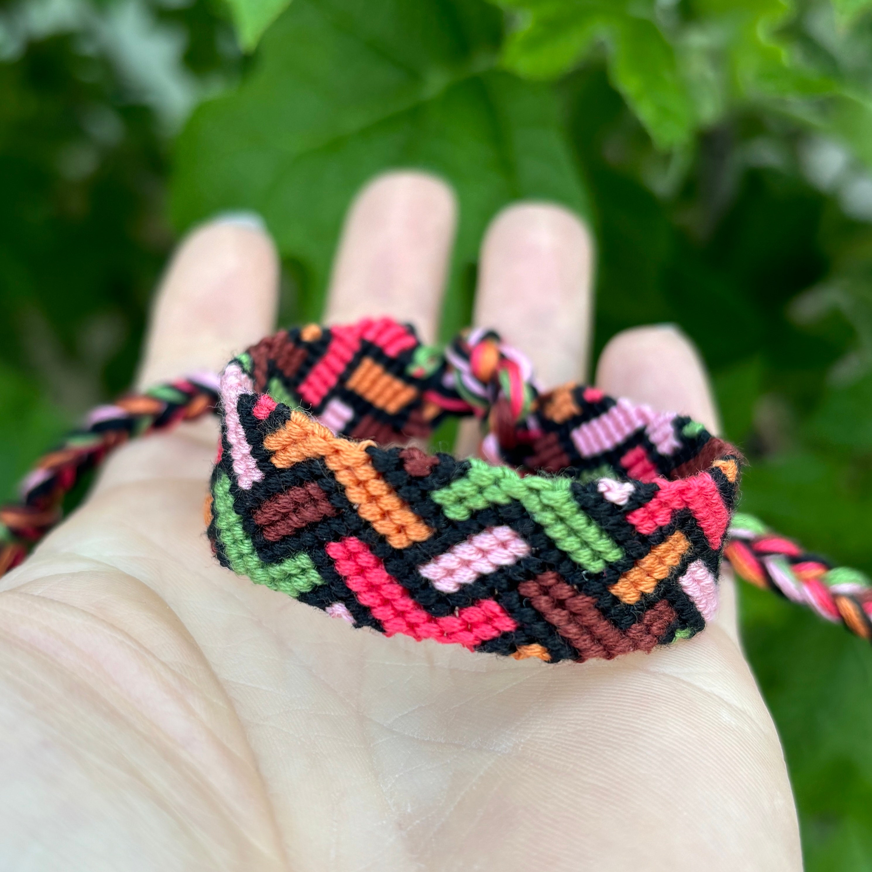 Handwoven Yellow Green Orange  Geometric Friendship Bracelet Belt 48 INCH LONG Green Handwoven Guatemalan Whip-Stitched Belt – Intertwined  main image 4