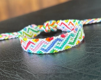 Friendship bracelet - white rainbow twisted diamonds - handmade macrame jewelry