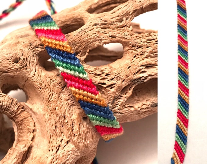 Candy Stripe Friendship Bracelet Handmade String Thread Knotted Woven