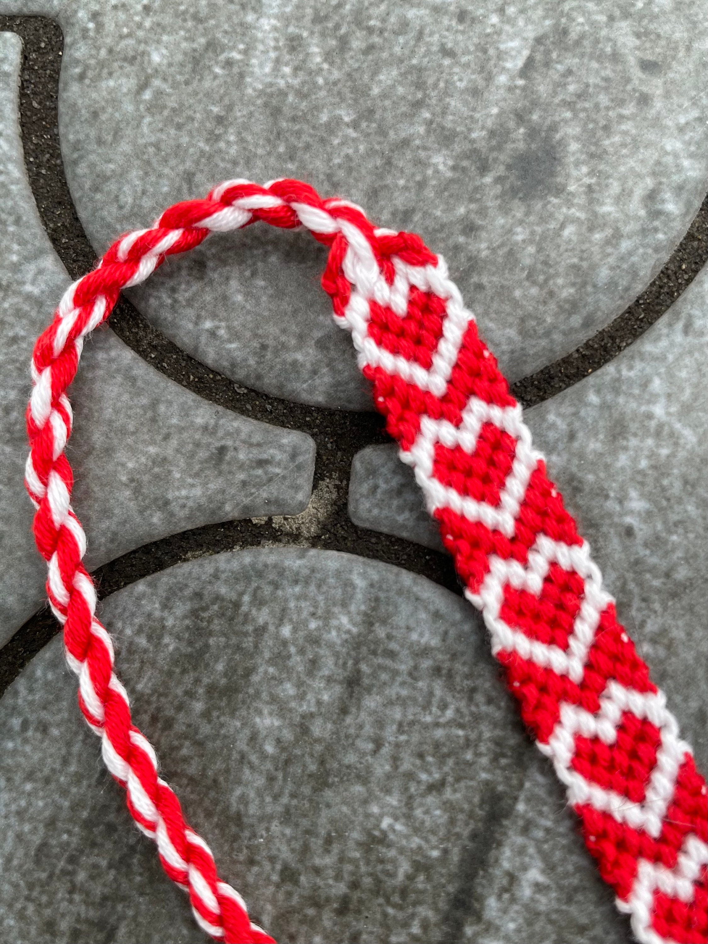 Friendship Bracelet With Hearts in Red White India