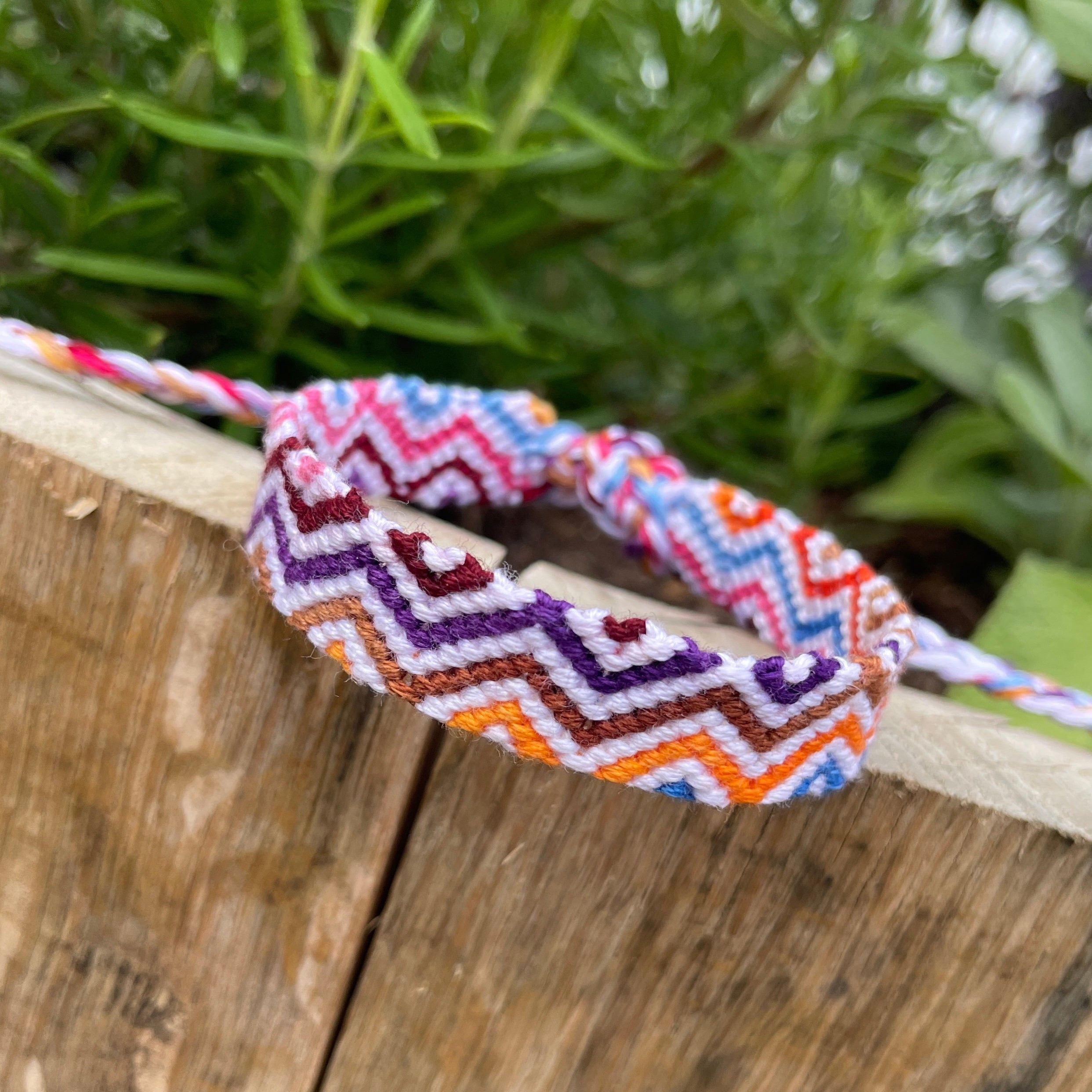 Macrame Chevron Yarn Bracelet Micro Macrame Zig Zag Rainbow