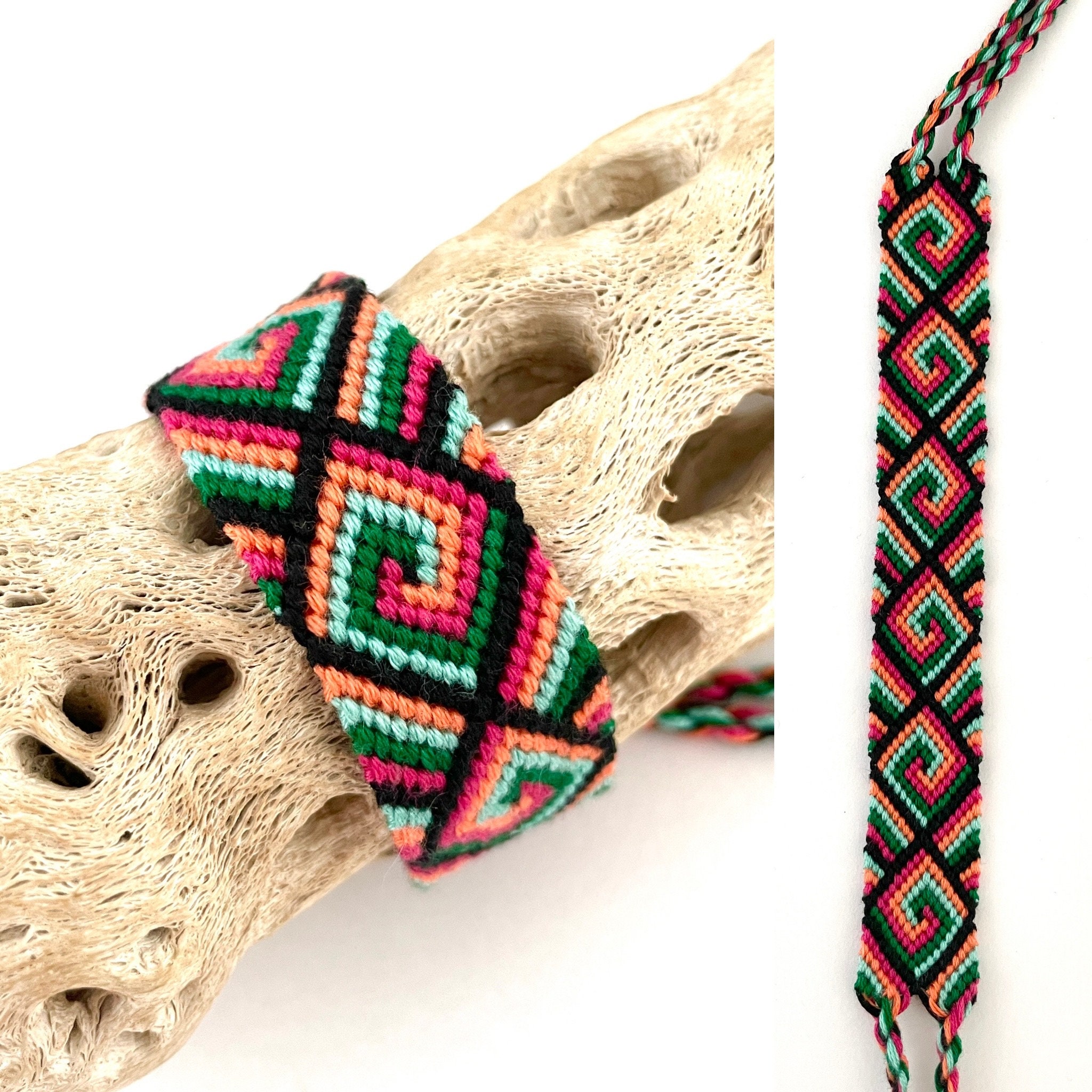 Friendship Bracelet With Squares and Swirls Knotted Using Etsy