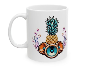 Pineapple Coffee Mug | Ceramic Music Lover's Gift | Colorful 11oz, 15oz Mug for Coffee, Tea, Hot Chocolate | BPA-Free, Microwave Safe