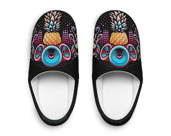 Slippers - Pineapple Design, Men's Indoor House Shoes, Subwoofer Sound System, Trippy Slip-ons, Comfortable Bedroom Footwear, Gift for Music