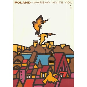 Warsaw Invites You Poster by Waldemar Świerzy – 1969 Vintage Polish Travel Art Poster, Limited Edition Decor, Vintage Warsaw Print