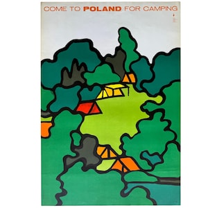 Original 1970 Travel Poster by Waldemar Świerzy – “Come to Poland for Camping” – From Artist’s Archive