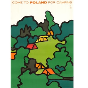 Vintage Polish Wall Print, Come to Poland for Camping Poster by Waldemar Świerzy – Vintage Original Polish Poster, Retro Travel Decor