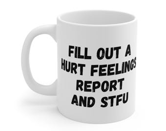 Gekwetste gevoelens rapporteren mok, grappige koffiekop voor vrienden, kantoorhumorcadeau, unieke theemok, sarcastische drinkgerei