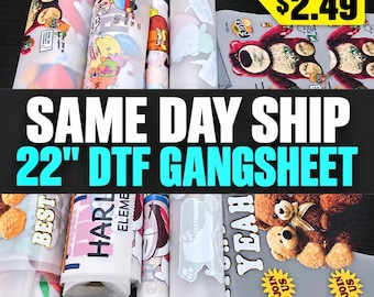 DTF Gang Sheet, Custom DTF Transfers Ready to Press, 22 inch Bulk DTF Roll up to 300in, Direct to Film Heat Transfer, Same Day dtf Transfers