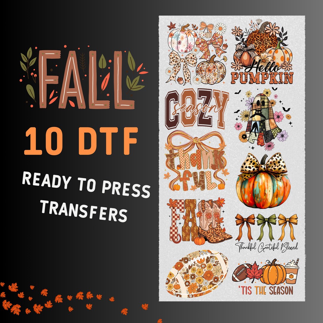 Fall Gang Sheet, DTF Transfers, DTF Transfer Ready for Press, Fall ...