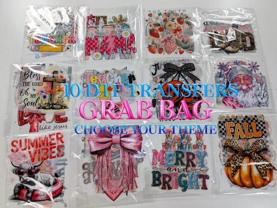 DTF Grab Bag Mystery DTF Transfer Bundle  Ready to Press Direct to Film Prints Heat Transfer Designs Bulk DTF Prints Dtf Transfers Trendy