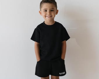 Personalized Toddler and Kids Shorts – Custom Summer Essentials | Black, Sage, Sand and Orange | Sizes 0–3M to 14Y