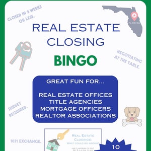 Real Estate Closings &quot;Has it happened to your closing?&quot; Printable Bingo Cards