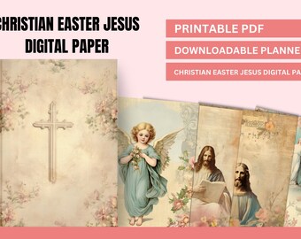 Christian Easter Jesus Digital Paper, Religious Easter Scrapbooking Paper, Printable Faith-Based Designs, Downloadable Planner, Easter Paper