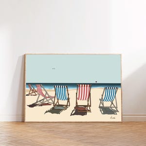 Five Deckchairs, Beach print - Coastal wall art, seaside print, beach art, seaside decor, coastal print, nautical wall art