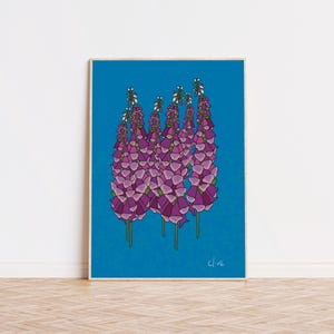 Forest Foxgloves,  Vibrant Botanical Picture, Floral wall decor, purple
