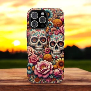 Day of the Dead Sugar Skull Phone Case, Floral Día de los Muertos Design, Artistic Protective Cover, iPhone case cover, Birthday Gifts, Gift