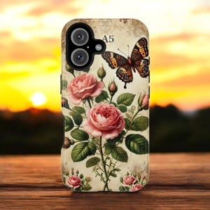 Vintage Butterfly and Rose Phone Case - Elegant Floral Design, Flower phone cover, Girls phone cover, iPhone case cover, Phone case cover