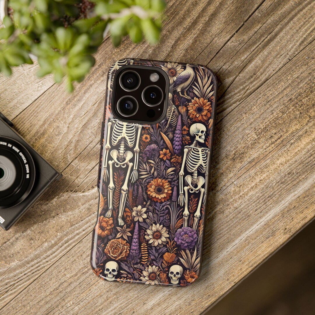 Gothic Skeleton iPhone Case, Floral Phone Case, Halloween Aesthetic ...