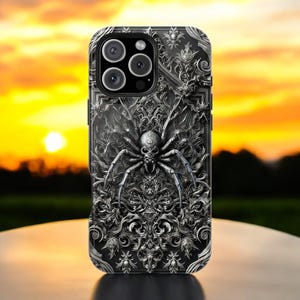 Gothic Spider Phone Case - Intricate Dark Web Design - Creepy Aesthetic Cover