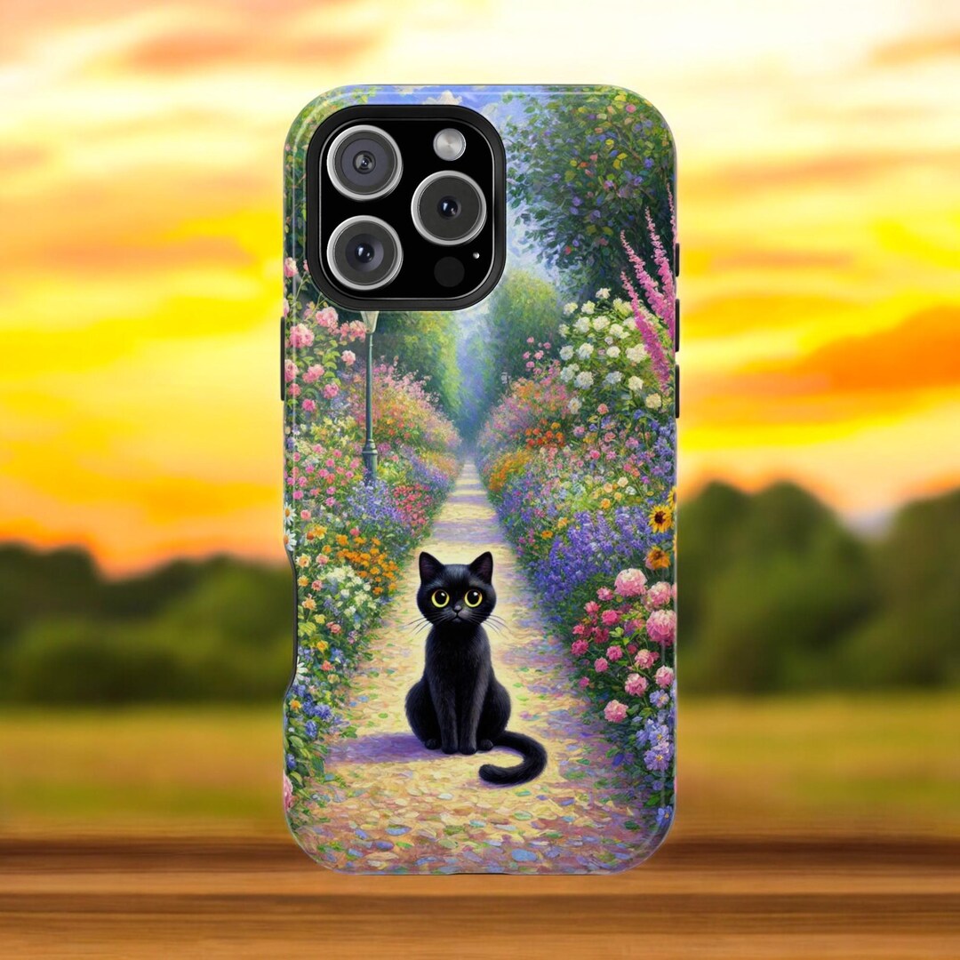 Black Cat in Floral Pathway Phone Case - Charming Garden Design, iPhone ...