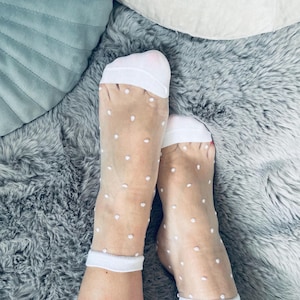 Sheer Polka Dot Mid-Calf Socks: Women&#39;s Thin Crystal Silk Blend