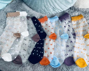 8 Pairs of Sexy Low Invisible Ankle Transparent Hollow Out Socks Spring Summer Women Girls Lace Polka Dot Short Boat Sock Non-slip Lace Sock