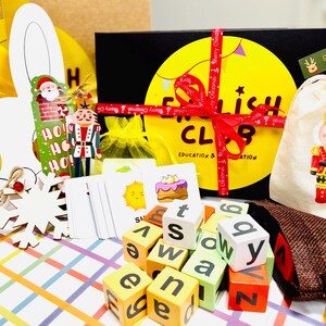 Kit de aprendizagem fonética Montessori perfeito para presente de Natal - Flashcards educacionais e blocos de alfabeto para crianças - Leitura inicial, sons de letras