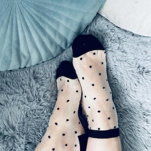 Sheer Polka Dot Mid-Calf Socks: Women&#39;s Thin Crystal Silk