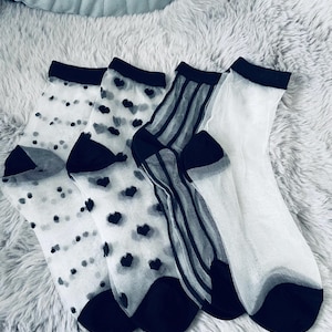 Sheer Black Mid-Calf Socks: Crystal Silk Blend, Breathable - 4 Pairs