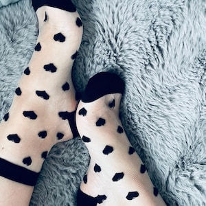 Sheer Mid-Calf Socks: Striped Crystal Silk Blend, Breathable