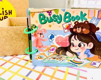 Interactive English Busy Book with Stickers - Fun Learning for Kids ABCs, Animals, Numbers, Vehicles, Planets & More Educational Themes!