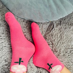 1 Pair Pink Girls Socks Cute Cartoon Flower Pattern Comfortable Breathable Kids Socks Bright Color Floral Pattern Colorful Summer Spring