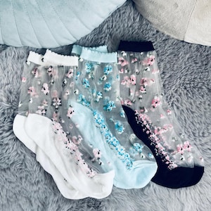 3 Pairs Sexy Lage Onzichtbare Enkel Transparante Sokken Lente Zomer Vrouw Kant Levendig Licht Korte Bootsok Nylon Bloemenprint korte Sokken