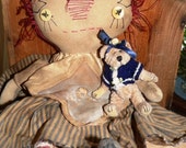 Primitive Raggedy Ann,  Rag Doll, Raggedy, Teddy Bear, Primitive Decor, Prims, Primitive Doll, Prim Decor, Prim Doll, Annie Doll, HAFAIR