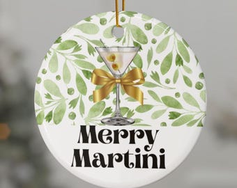 Merry Martini Christmas Ornament: Ceramic Cocktail Bar Decor