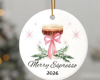 Espresso Martini Christmas Ornament, Merry Espresso, Ceramic Cocktail Ornament, Trendy Gift for Friends, Cocktail Lovers, Fun Bar Decor
