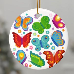 Boho Teen Butterfly Personalized Ceramic Ornament, Gift for Girls, Dated 2026, Custom Holiday Gift