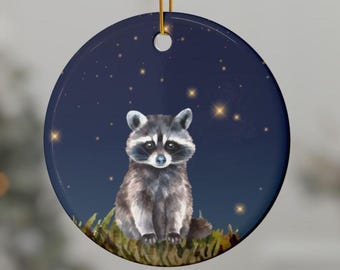 Raccoon Ceramic Ornament: Double-Sided Holiday Keepsake