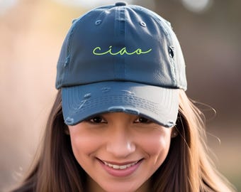 Ciao Distressed Baseball Cap: Vintage Cotton Twill Hat