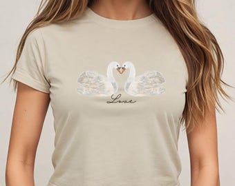 Love Swan Graphic Organic Cotton Baby Tee - Y2K Crop Top
